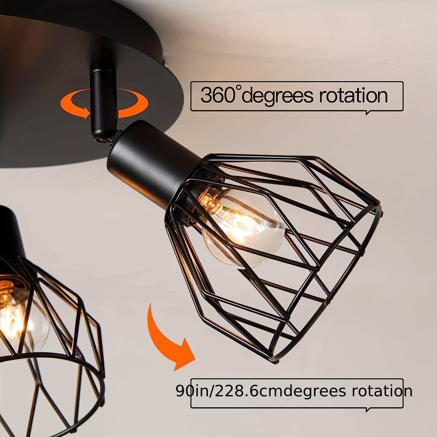 Kitchen lighting fixtures are ceiling mounted, with a three way rotating black iron lampshade, suitable for use in kitchen farmhouses, restaurants, porches, corridors, etc. ( excluding E14 bulbs)