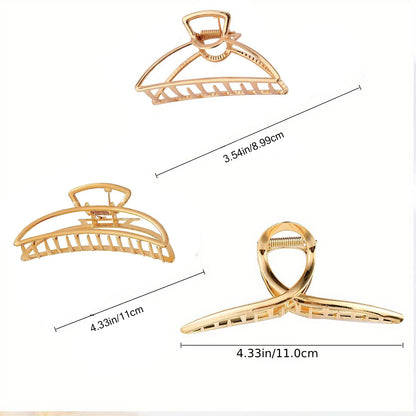 3pcs/set Trendy Metal Hair Claw Anti-slip Hair Crab Clip Elegant Geometric Hairpin Decorative Hair Accessories For Women, ideal choice for gifts