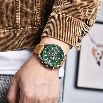 BY BENYAR Men'S Quartz Chronograph Watch - Luminous, Stainless Steel, Blue Dial with Date & Stopwatch, Faux Leather Strap, Elegant Business & Casual Style, Perfect Gift for Men, Professional Chronograph | Sleek Watch Design |