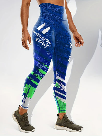 Women's Fashion Color Block Splash Print Yoga Pants, Striped Print Breathable Stretchy Butt Lifting Yoga Workout Running Sports Leggings, Women's Activewear