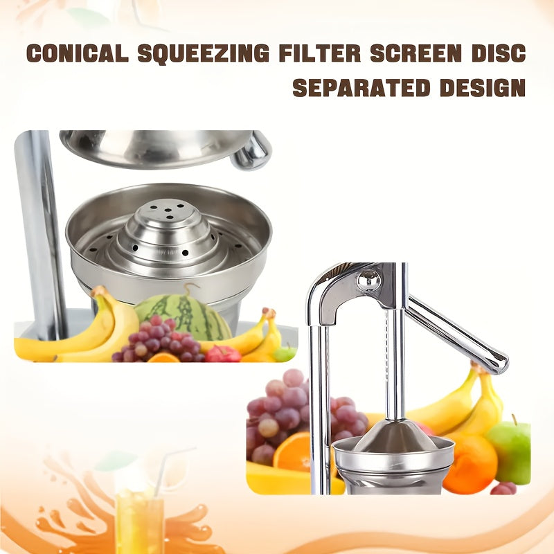 Stainless Steel Manual Juicer - Commercial & Home Use, Heavy-Duty Construction, Easy-Clean Design, No Power Needed, for Oranges, Grapefruits, Lemons, Apples, Berries, Vegetables - Ideal For Restaurants, Home Kitchens, Fruit J
