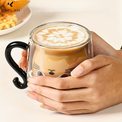 Caneca de vidro de 266 ml com encantador tema de gato - Isolamento de parede dupla, chávena de café de borosilicato sem chumbo com pega - Presente perfeito para amantes de gatos, mulheres, professores e amigos.