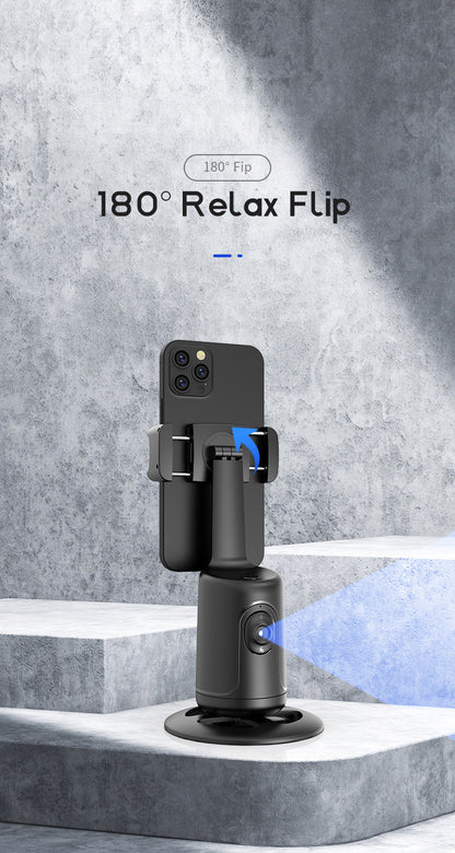 Tripé com seguimento facial automático, sem necessidade de aplicação, suporte para telemóvel com rotação de 360° para rosto e corpo, ideal para vlogs e live streams, bateria recarregável, preto.