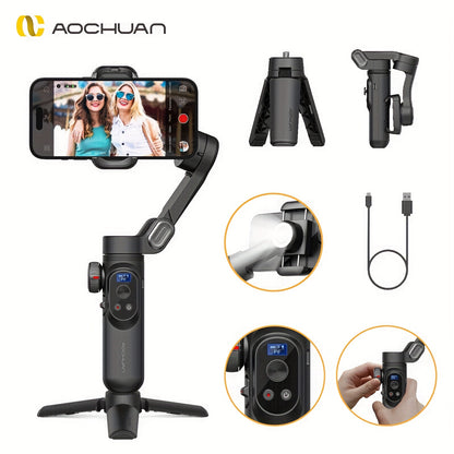 AOCHUAN Xpro Gimbal Stabilizer Dimensional Stability Anti-shake Can Be Handheld Desktop Tripod Reverse Charging Photography Mode with Fill Light LED Display Remote Control Face Follow Body Follow Gesture Control Self-timer VL