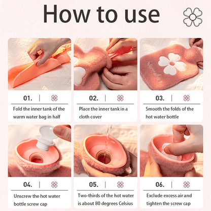 1pc Hot Water Bag With Soft Cover, 17.63oz/35.27oz, Hot Water Bottle For Bed, Shoulder Pain And Hand Feet Warmer, Menstrual Cramps