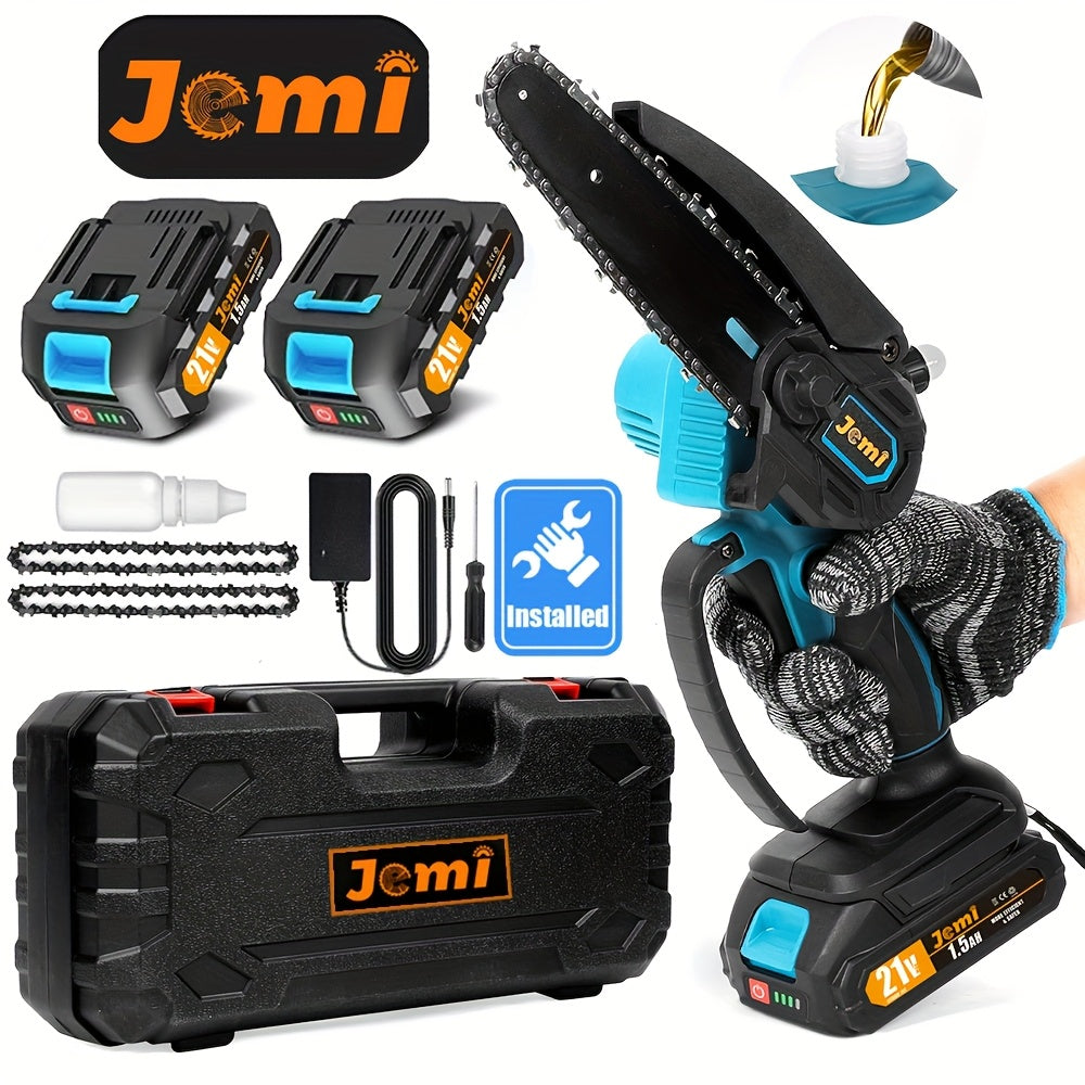 Mini motosserra sem fios Jemi Tool de 15,24 cm com bateria de 1/2×21 V, potente motosserra elétrica portátil com lubrificação automática, leve (1,0 kg), fácil de utilizar para podar, cortar e aparar.
