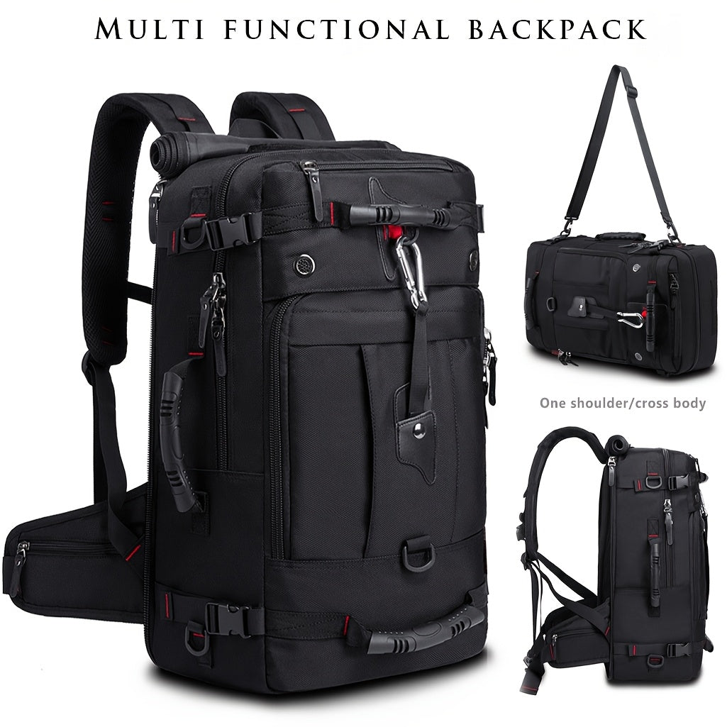 50L Large Capacity Convertible Backpack for Men - Black, Multi-Functional Hiking & Travel Bag with Laptop Compartment, Adjustable Straps, Durable Polyester Lining, Ideal for Outdoor Adventures, Sports, and Everyday Use, Trave