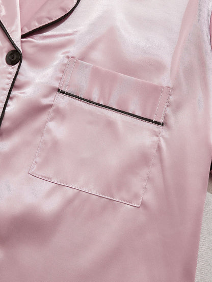 3 Sets Satin Pajama Set, Short Sleeve Lapel Top &amp; Elastic Waistband Shorts, Women's Sleepwear &amp; Loungewear