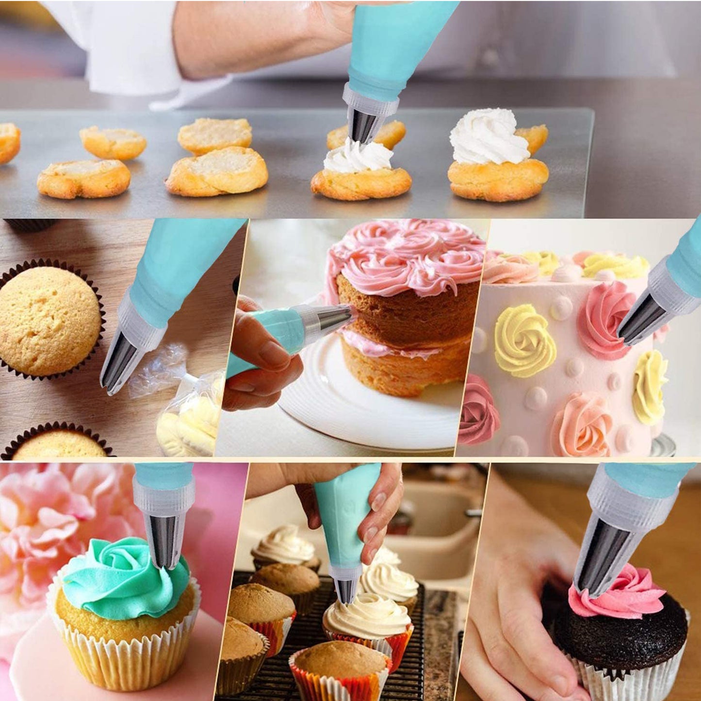 8pcs, Cake Decorating Tool Kit, Including 1pc Silicone Reusable Pipping Bag, 6pcs Pipping Tips, And 1pc Coupler, For DIY Cake Decorations, Baking Tools, Kitchen Gadgets, Kitchen Accessories, Home Kitchen Items