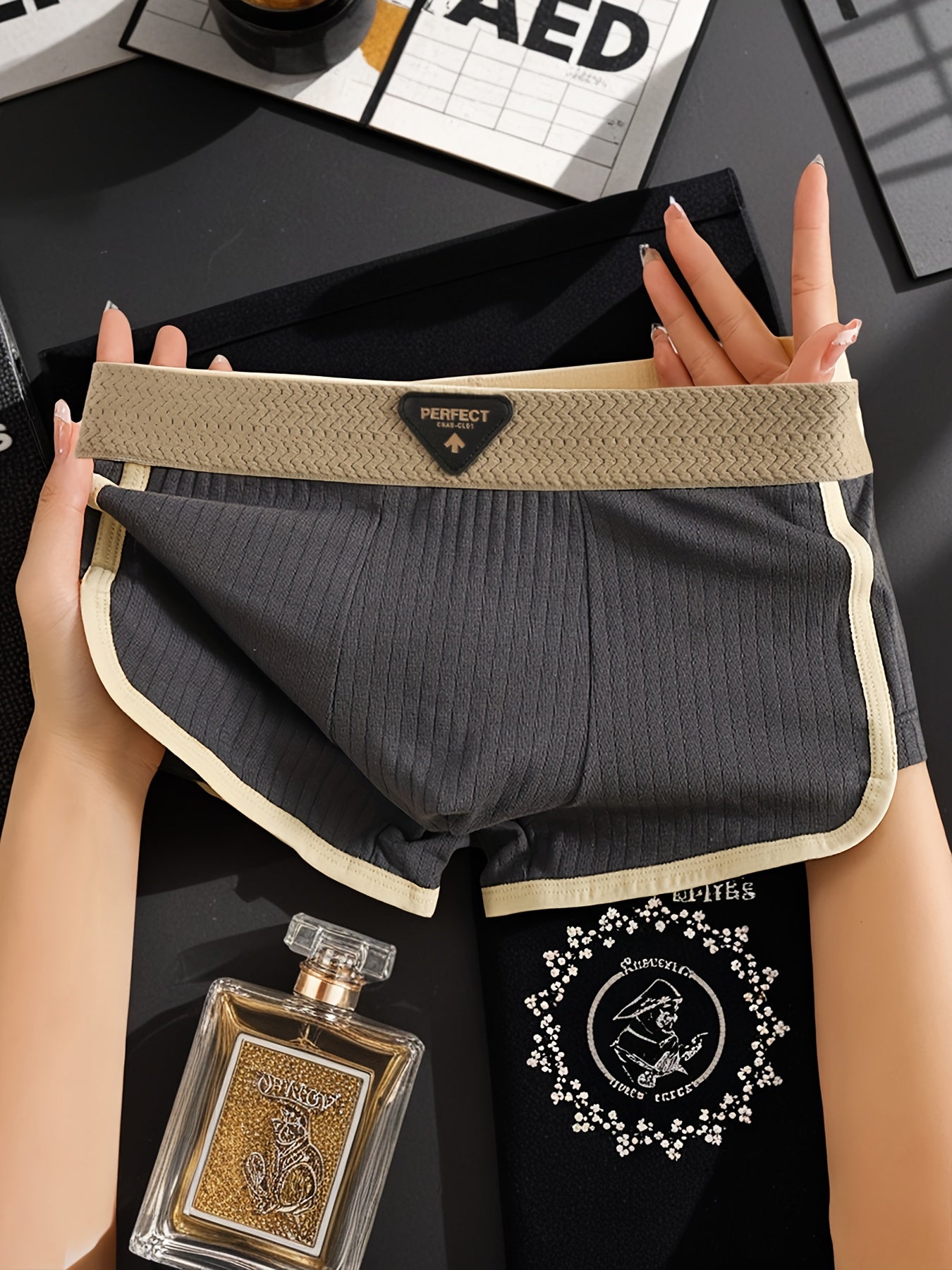 3pcs Men'S Boxer Briefs - Breathable, Comfortable, Stretchy Ribbed Striped Underwear in, Green, and, Perfect for Casual Attire or Sports, Comfortable Underwear | Ribbed Texture | Medium Elasticity