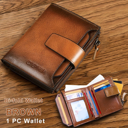 1pc CIEPHIA Men's Genuine Leather Wallet - RFID Blocking -Theft, Vintage Brown (Dark tan/, with Zipper Closure, 17-Card Holder, Coin Pocket, ID Window, Multi-Compartment - Heavy-Duty Full-Feature Wallet for Men, Ideal Gift fo