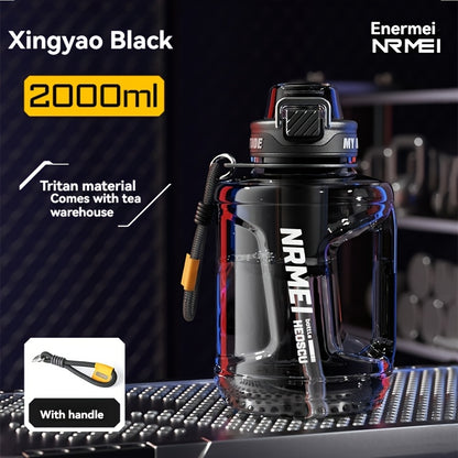 NRMEI 64oz Water Bottle with Time Marker - BPA-Free Half Gallon Hydration Flask, Large Sports Water Bottle with Straw and Lid, Handle, Suitable for Camping & Gym