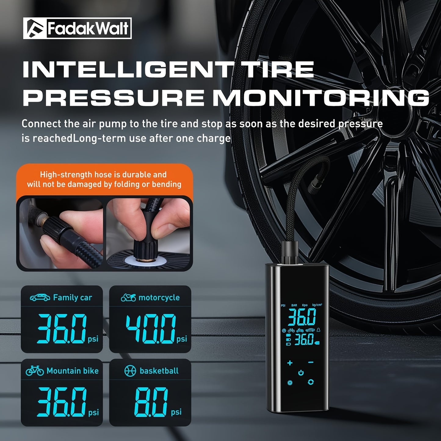 Recommendation: 150PSI High-Speed Inflator Pump with Intelligent Digital Display And Emergency Tire Repair Light. Suitable for Inflating Cars, Motorcycles, Bicycles, And Various Balls. Obsidian Black Version.