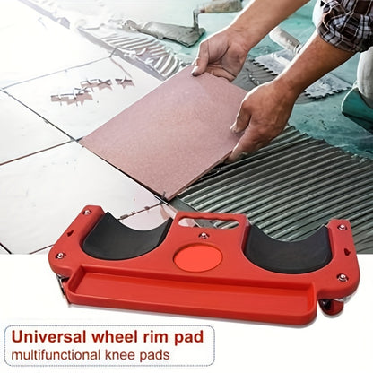1pc Red & Black Rolling Kneeling Pad with Wheels & Built-In Tool Tray - Comfortable Cushioned Metal Platform for Carpenters, Machine Workers, Flooring & Auto Repairs