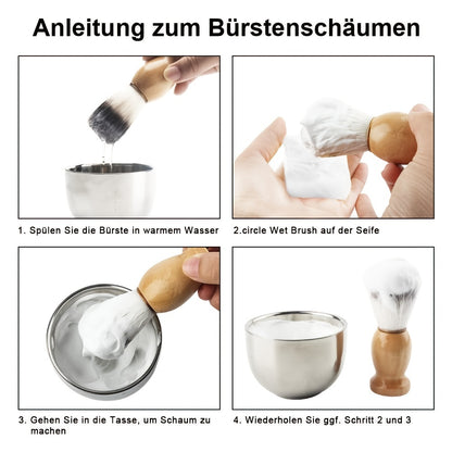 Kit de barbear para homem com pincel, suporte, taça em aço inoxidável e escova facial macia.
