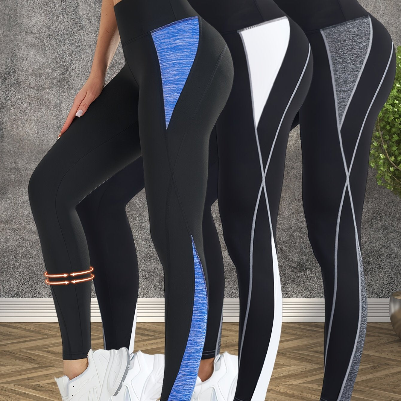 3-Pack Women's High-Waisted Yoga Pants - Tummy Control Butt-Lifting Workout Leggings, Breathable Stretchy Fitness Pants with Color-Block Design for Gym Running Training, Spring Summer Fall Essentials, Seasonal Activewear, Con