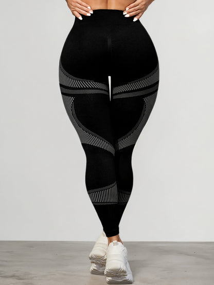 1pc Women'S Plus Size High Waist Seamless Yoga Pants, Nylon & Spandex Stretch Fabric, Striped Pattern, Breathable Mesh, Non-Waterproof, Spring/Summer/Autumn Tights for Yoga & Fitness
