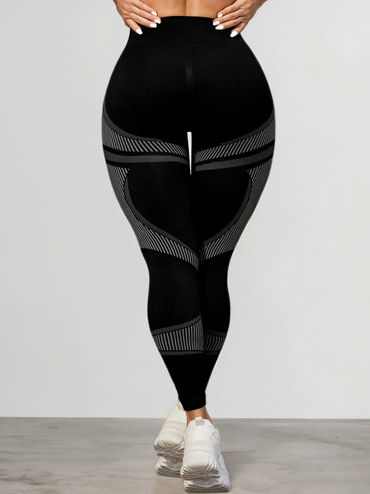 1pc Women'S Plus Size High Waist Seamless Yoga Pants, Nylon & Spandex Stretch Fabric, Striped Pattern, Breathable Mesh, Non-Waterproof, Spring/Summer/Autumn Tights for Yoga & Fitness