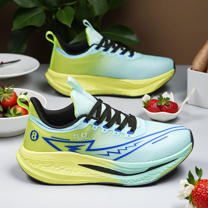 Unisex Gradient Color Breathable Running Shoes - Lightweight Cushioned EVA/TPR Sole, Geometric & Letter Print Design for Road Running, Gym, Casual Wear - All-Season Comfort Low-Top Sneakers, Gym Shoes, Athletic Footwear, Styl