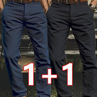 2pcs Men's Stretch Chino Pants - Straight-Leg Business Casual Trousers with Elastic Waistband, All-Season Formal &amp; Everyday Pants for Office, Meetings, and Casual Attire, Modern Pants, Comfortable Fit, Versatile