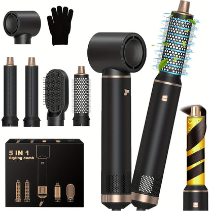 5-In-1 Hot Air Styler Brush – Electric Hair Straightener & Curling Iron with Interchangeable Attachments, Hot Air Brush for Wet Or Dry Hair, Hair Straightening Drying Curling Products