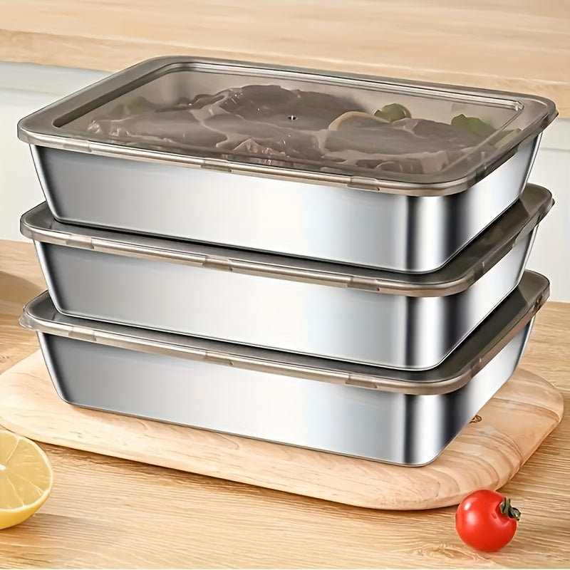 3pcs Stainless Steel Food Storage Containers Leak-Proof, Stackable, Space-Saving - Heavy-Duty Stainless Steel Construction, Airtight Lid for Freshness - Ideal for Meal Prep, Fruits, Meats, Veggies, Leftovers, Fridge, Freezer,