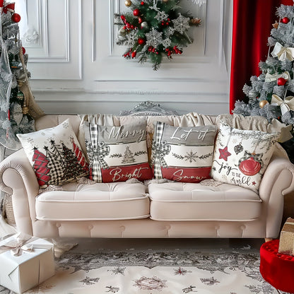 4pcs Festive Christmas Pillow Covers, 44.96cm x 44.96cm, Super Soft Polyester, Reversible Santa Claus & Reindeer Designs with Zip Closure - Ideal for Sofa, Living Room, Bedroom Decor (No Inserts), Christmas Pillow Covers