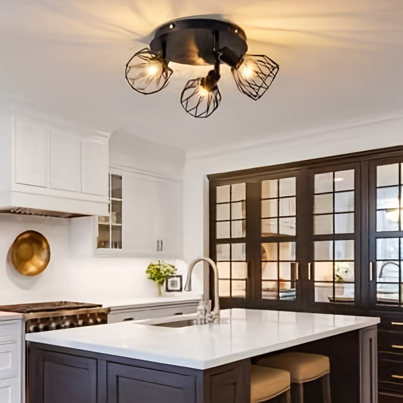 Kitchen lighting fixtures are ceiling mounted, with a three way rotating black iron lampshade, suitable for use in kitchen farmhouses, restaurants, porches, corridors, etc. ( excluding E14 bulbs)
