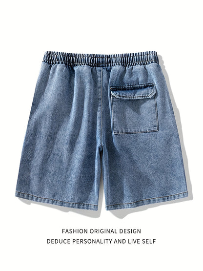 Classic Men's Denim Shorts - Casual Regular Fit Mid-Rise Drawstring Waist Lightweight Summer Shorts for Fishing, Hiking & Daily Wear, Jean Shorts