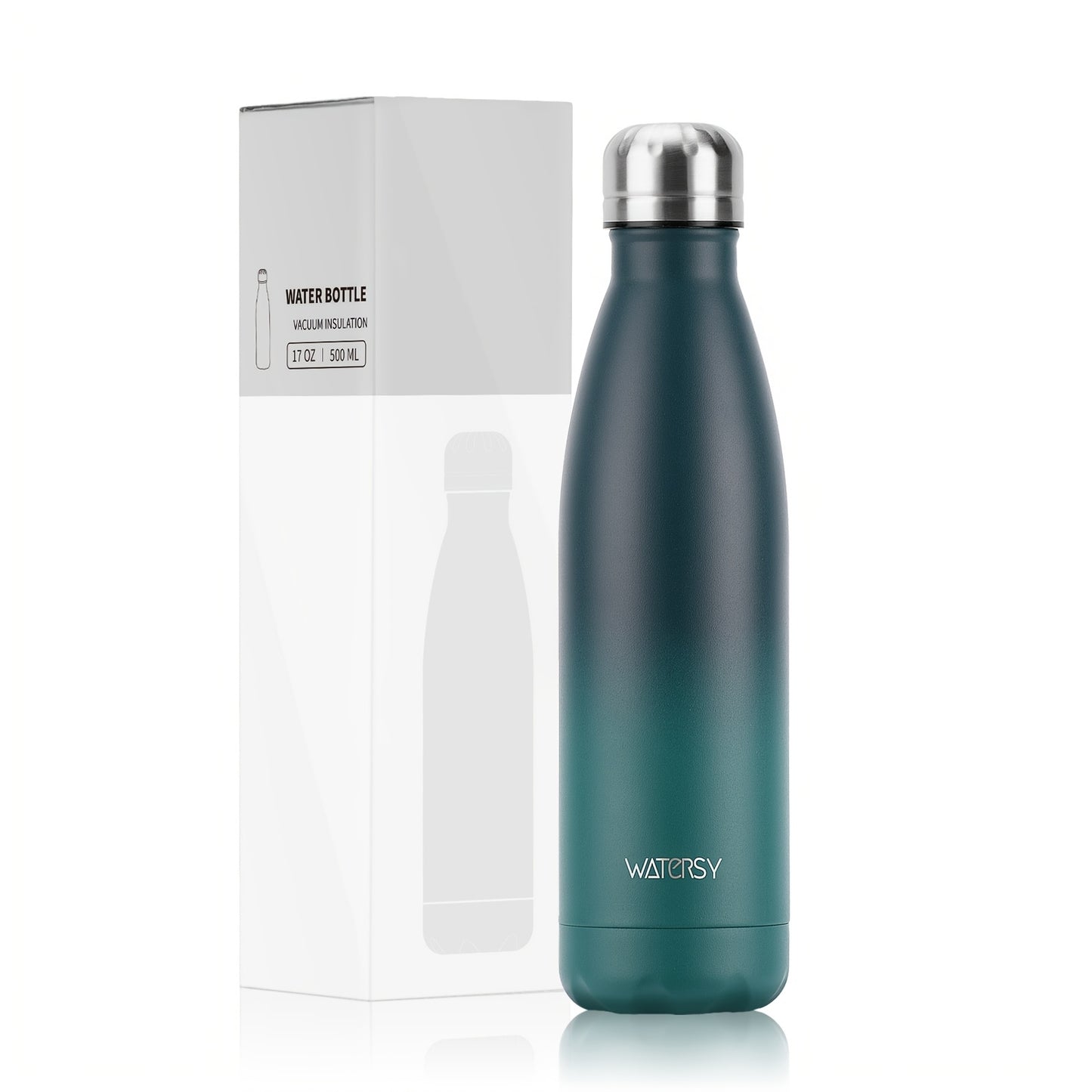1pc WATERSY 17Oz/500Ml Outdoor Water Bottle 304 Stainless Steel Insulation for Heat Preservation And Cold Preservation with White Card And Silver Hot Stamping Box 2 Sealing Rings