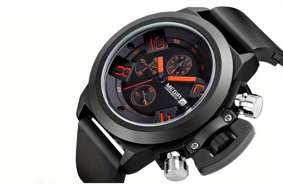 MEGIR Multifunction Men's Watch, Sports Silicone Strap Waterproof Calendar Quartz Watch 2002, Ideal Choice For Gifts