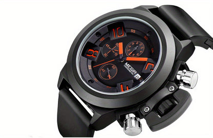 MEGIR Multifunction Men's Watch, Sports Silicone Strap Waterproof Calendar Quartz Watch 2002, Ideal Choice For Gifts
