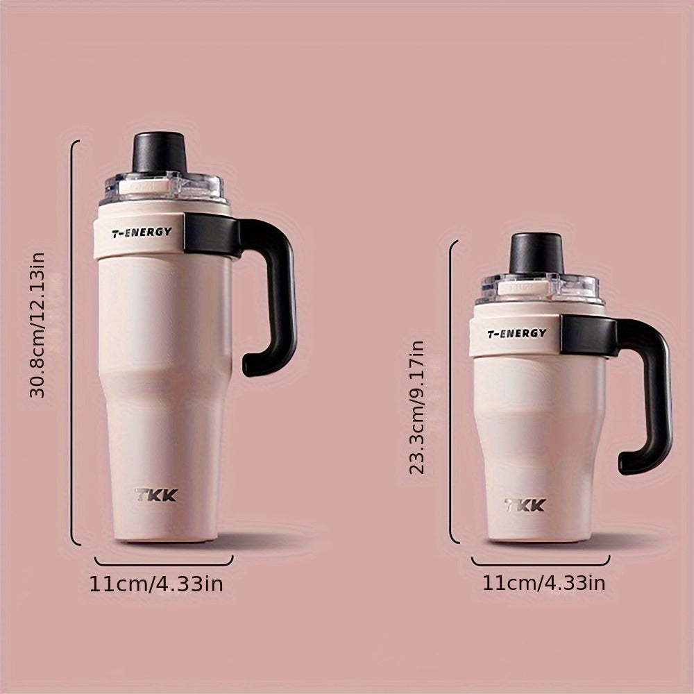 800ml/1200ml Large Capacity Ceramic Coating Liner Stainless Steel Cup Vacuum Keep Warm Cold Mug Cup with Straw Lid Handle for Coffee Coke Carbonated Beverages Ice Leakproof for School Office Outdoor Yoga sports, Travel Coffee