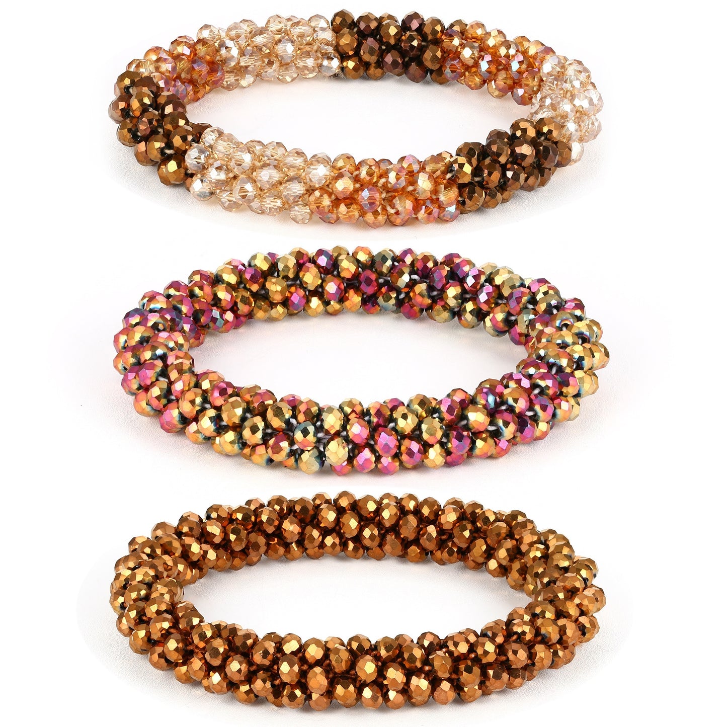 Esbbela 3pcs Bracelet Set Holiday Gift Beaded Artificial Crystal Stackable Strap Set with Elasticity Suitable for Women Men 16.51-20.32cm Daily Vacation