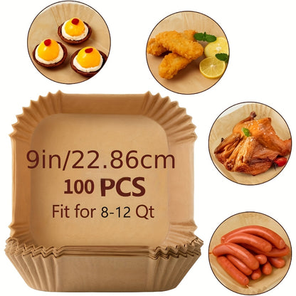 100pcs Non-Stick Air Fryer Liners - Premium Paper Single Sheets with Ridged Edges for Secure Cooking, Easy Cleanup & Healthy Cooking - Multi-Use for Baking, Roasting, Microwaving - Ideal for Home & Commercial Kitchens, Air Fr