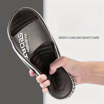 Chinelo de homem em EVA com sola grossa e almofadada - Sandálias leves e respiráveis ​​para uso interior e exterior, com estampado de letras em branco e preto, ideais para casa, casa de banho, uso casual e como chinelo de quarto.