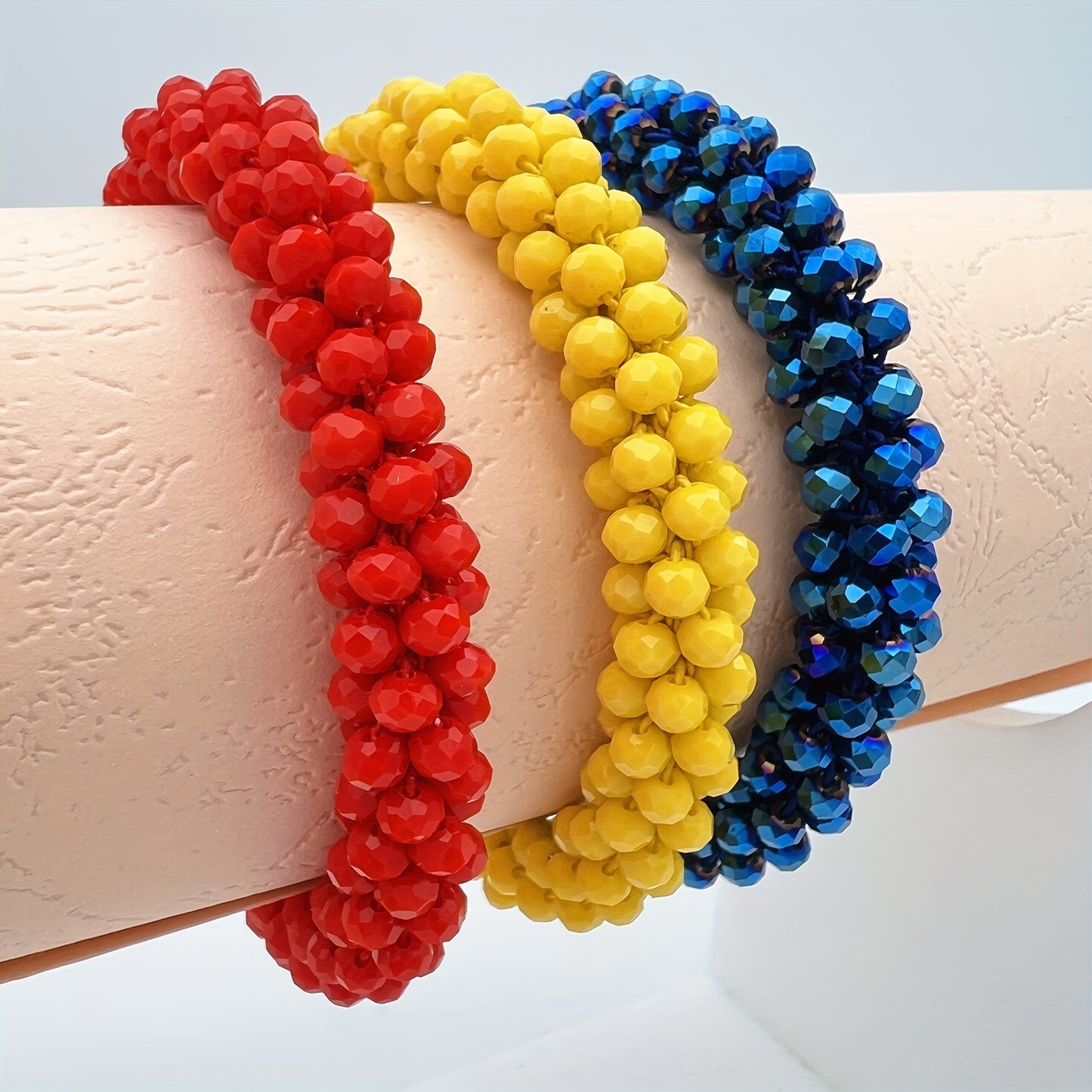 Esbbela 3pcs Bracelet Set Holiday Gift Beaded Artificial Crystal Stackable Strap Set with Elasticity Suitable for Women Men 16.51-20.32cm Daily Vacation