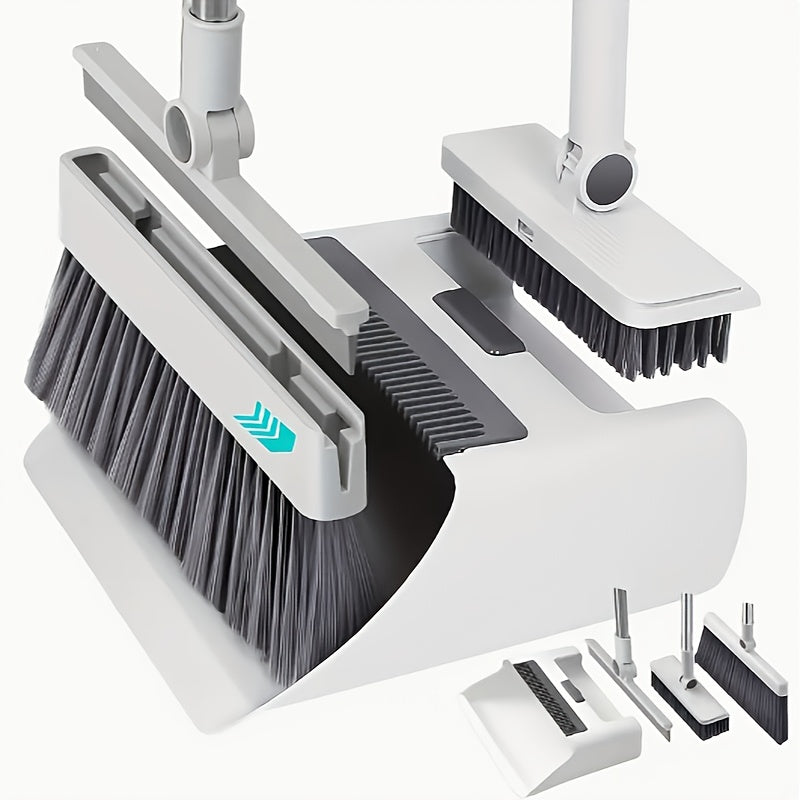 4-in-1 Foldable Broom and Dustpan Set - Durable Plastic, Easy Storage Design for Home Cleaning - Ideal for Kitchen, Bathroom, Bedroom Floors - Includes Water Squeegee, No Broom Required, Broo