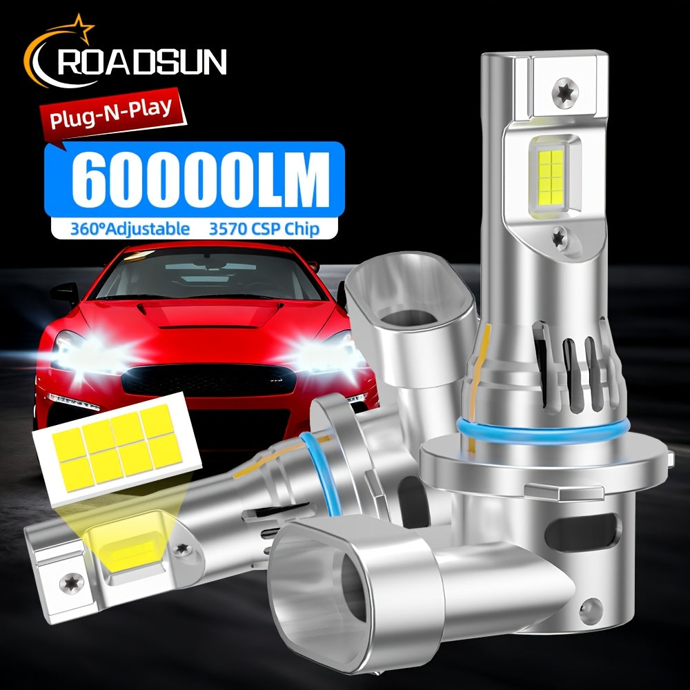 2pcs H7 H11 H1 9005/HB3 9006/HB4 H4 LED Car Headlight, High Low Beam Bulbs 200W/Pair 35000LM/Pair Cold-White 6500K, Decoding Error Free Plug-N-Play Aluminum Body Made,  Error Free Installation, Modern Headlights, Heatresistan