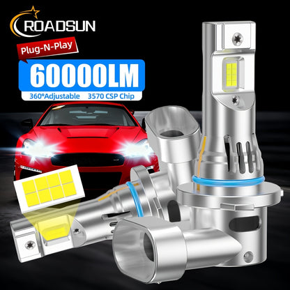 2pcs H7 H11 H1 9005/HB3 9006/HB4 H4 LED Car Headlight, High Low Beam Bulbs 200W/Pair 35000LM/Pair Cold-White 6500K, Decoding Error Free Plug-N-Play Aluminum Body Made,  Error Free Installation, Modern Headlights, Heatresistan