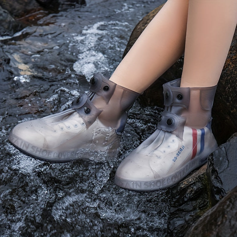 Waterproof Shoe Covers for Outdoor Work, Cycling, Skiing - Non-Slip, Durable, Soft Plastic with Adjustable Straps, White with Purple Accents, Ideal for Wet Conditions, Cycling Accessories, Sleek Design, Secure Fit Design, Wom