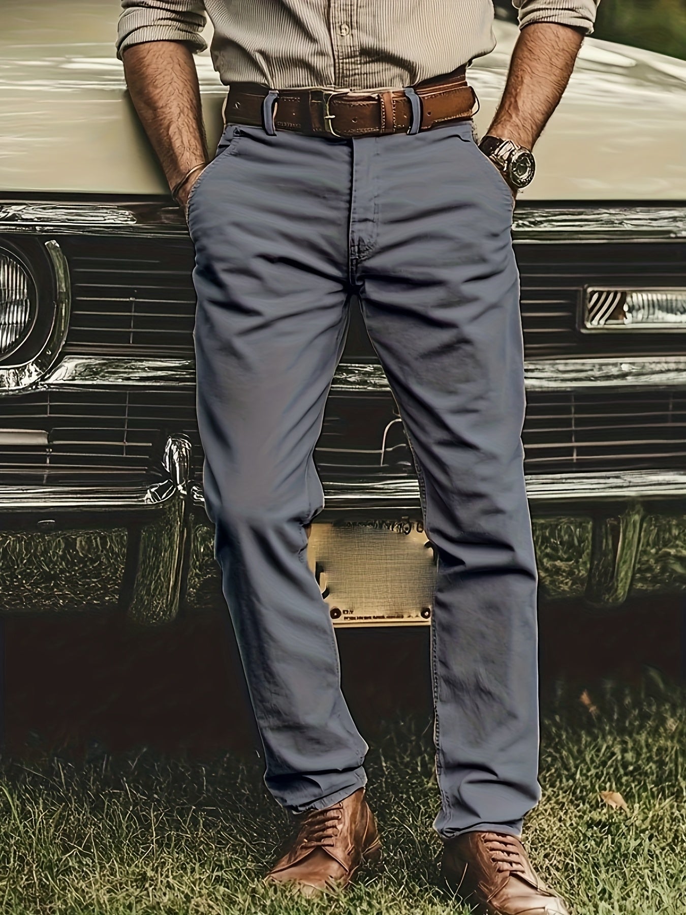 2pcs Men's Stretch Chino Pants - Straight-Leg Business Casual Trousers with Elastic Waistband, All-Season Formal &amp; Everyday Pants for Office, Meetings, and Casual Attire, Modern Pants, Comfortable Fit, Versatile