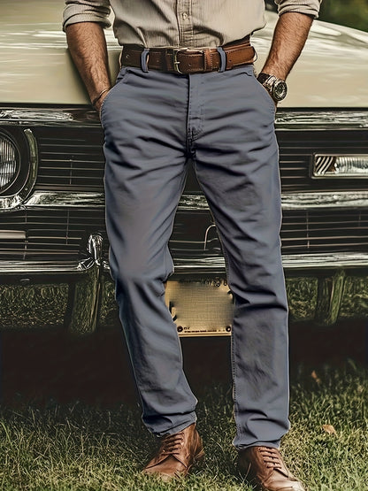 2pcs Men's Stretch Chino Pants - Straight-Leg Business Casual Trousers with Elastic Waistband, All-Season Formal &amp; Everyday Pants for Office, Meetings, and Casual Attire, Modern Pants, Comfortable Fit, Versatile