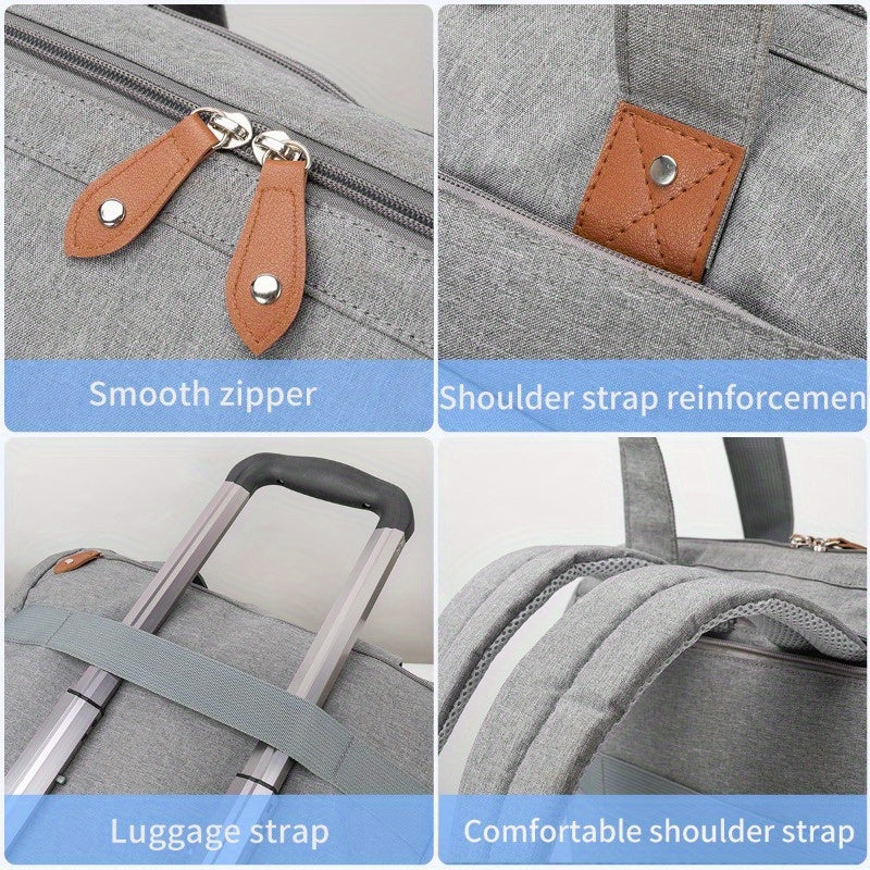 Large Capacity Insulated Mommy Backpack for Moms - Multifunctional Diagonal Crossbody Bag with Multiple Compartments, Soft Shell Oxford Fabric, Gray/Black, Perfect for Travel and Daily Use, Travel Backpack