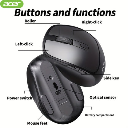 ACER Wireless Mouse, Ergonomic Silent Optical Mouse with Side Buttons, Low Latency 2.4G Wireless Mouse, Compatible with Windows/macOS/iPadOS/Android for Laptop, Computer, Office & Home Use, Home Office Accessory, Computer Nav