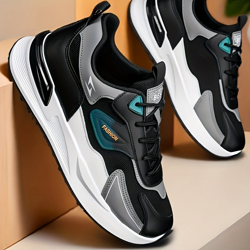 Ténis moderno e robusto para homem - Ténis estilo "dad shoes" em malha respirável com palmilha almofadada, ideal para todas as estações, em verde e bege. Perfeito para caminhadas, corridas e uso diário.