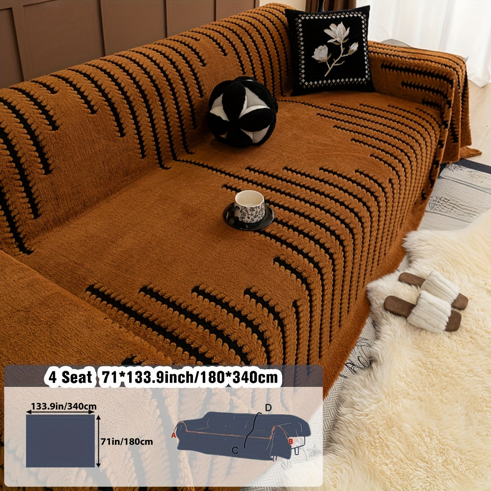 1pc Modern & Striped Sofa Cover - Soft Polyester, Machine Washable, Easy to Fit for 3-Seater, Loveseat, Sectional Sofa, Armchair