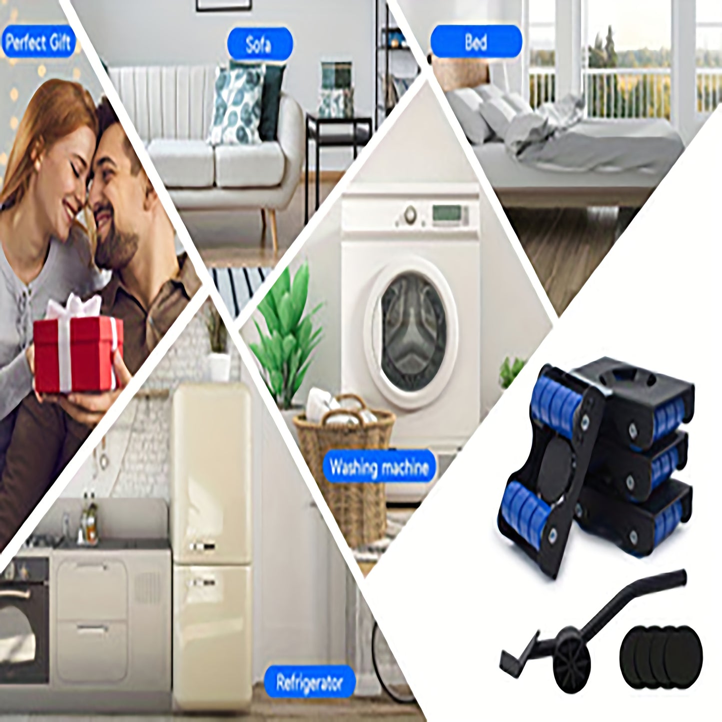 Furniture Sliders of 4 Metal Furniture Movers with 8 Wheels - Heavy Duty Furniture Lift Mover Tool Set of 340.19 KG Load Capacity Easy Sliders Roller Dolly for Moving Cabinet Piano Appliances Sof