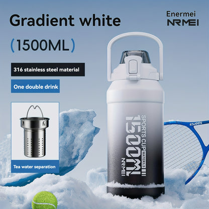 NRMEI Insulated Water Bottle with Straw, Double-Wall Vacuum Stainless Steel Thermos with Handle, Perfect for Sports and Gym Use