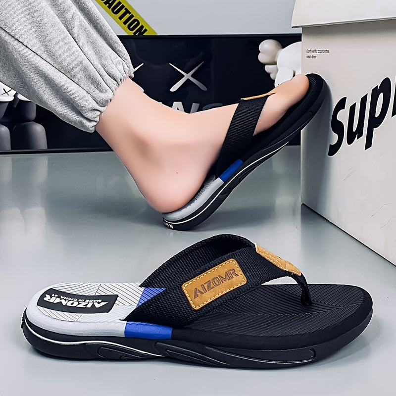 Men's Non-Slip EVA Slip-Resistant Flip-Flops - Heavy-Duty Ergonomic Arch & -Odor Technology, Green/Golden/Grey/Grip Tread Beach Sandals with Ergonomic Arch, Lightweight & Durable for Swimming, Walking, Pool - Multi-Color Opti